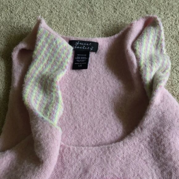 Sweet Society Pastel Rainbow Fuzzy Knit Crop Tank Top - Picture 4 of 7